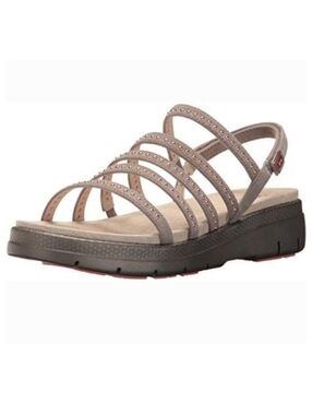 Jambu Elegance Gray Leather Strappy Gladiator Rose Gold Stud Slingback Sandals 8